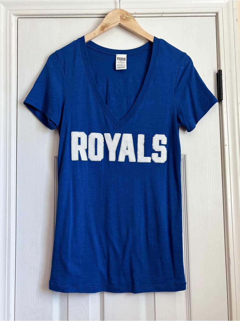 PINK Victoria's Secret Royal Blue V-Neck 'ROYALS' Graphic Tee